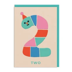 Age 2 Rainbow Worm Birthday Card