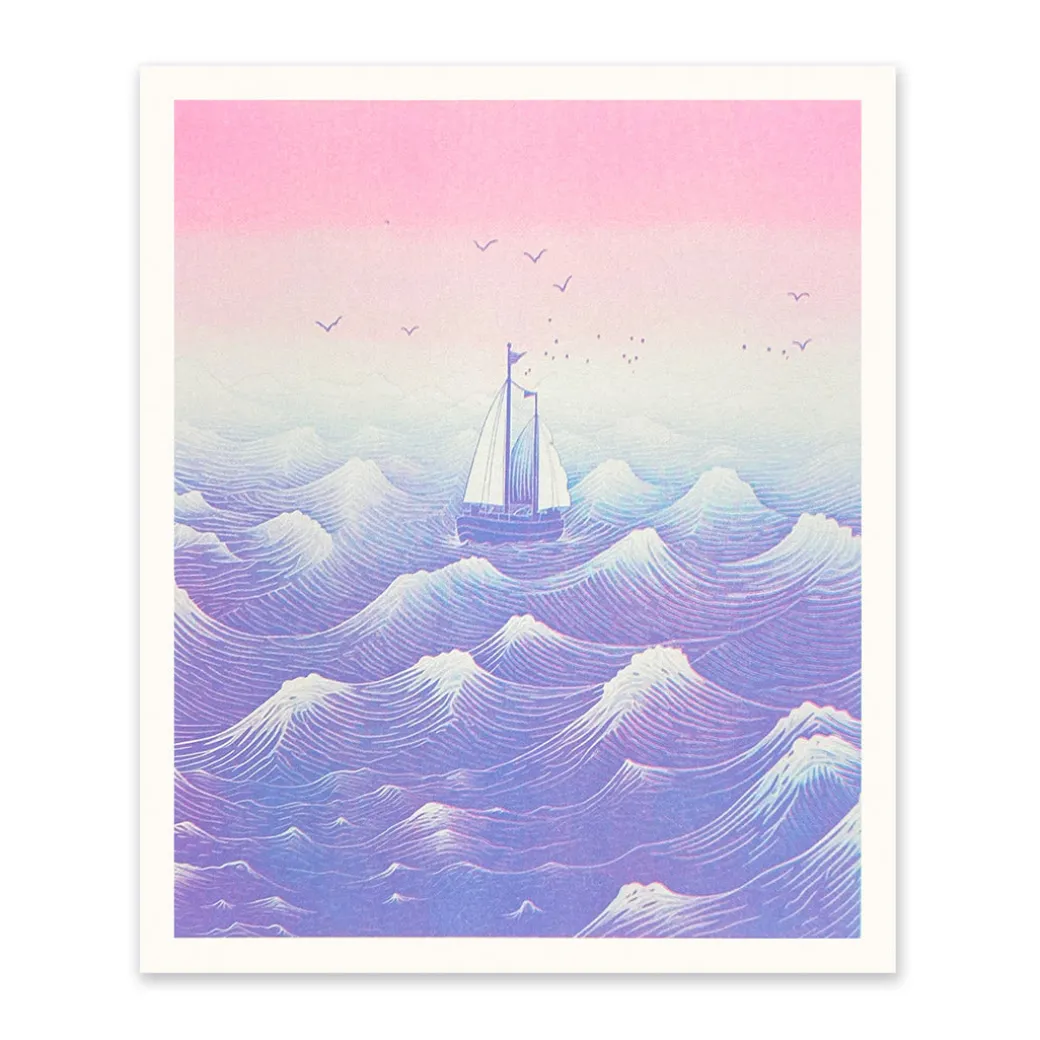 Boats at Sea Riso Print (12x10)