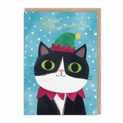 Christmas Elf Hat Cat Christmas Card | Ohh Deer