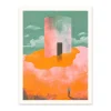 Figure and Tower In The Clouds Riso Print (8x6)