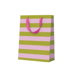 Green And Pink Stripe Small Gift Bag