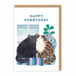 Happy Purrthday Black & Tabby Birthday Card | Ohh Deer