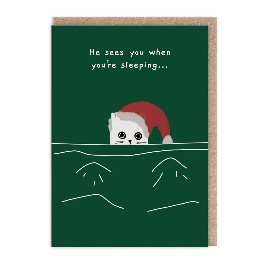 He Sees You When You're Sleeping Cat Christmas Card | Ohh Deer
