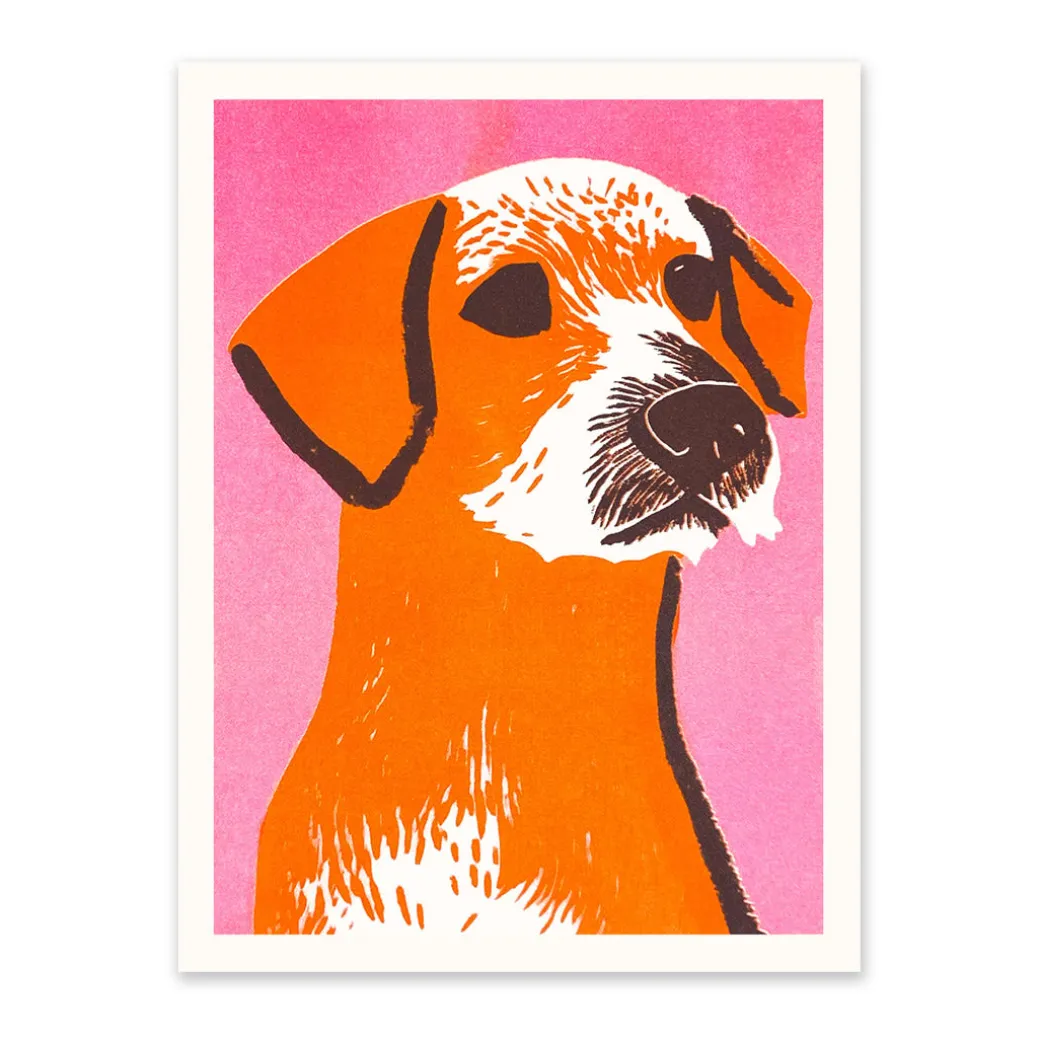 Mid Century Border Terrier Riso Print (8x6)