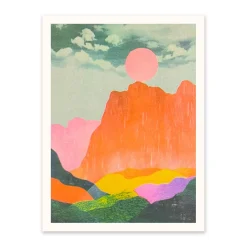 Neon Mountains & Sun 1 Riso Print (8x6)