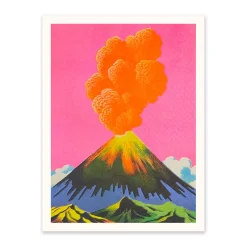 Neon Volcanoes 3 Riso Print (8x6)