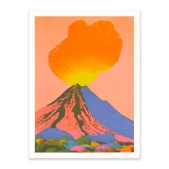 Neon Volcanoes 5 Riso Print (8x6)