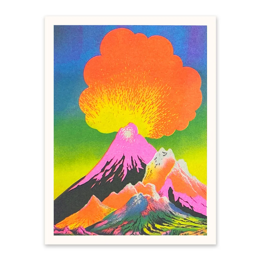 Neon Volcanoes 1 Riso Print (8x6)