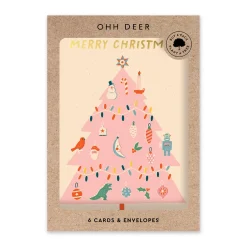 Pack of 6 Christmas Cards - Pink Christmas Tree