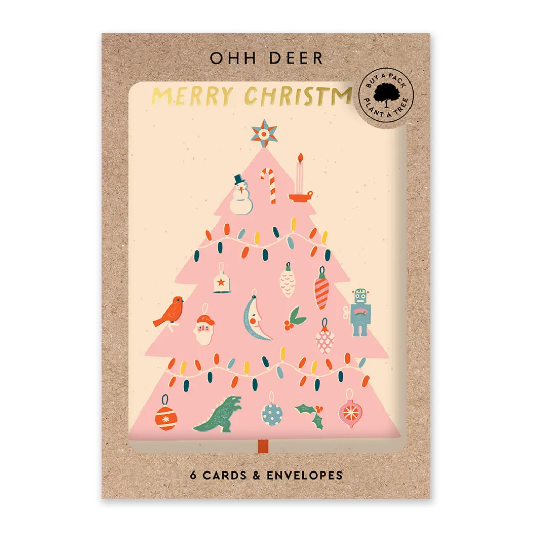 Pack of 6 Christmas Cards - Pink Christmas Tree