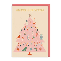 Pack of 6 Christmas Cards - Pink Christmas Tree
