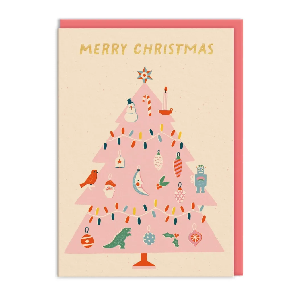 Pack of 6 Christmas Cards - Pink Christmas Tree