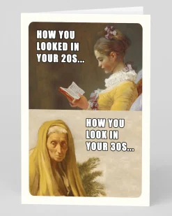 Personalised Classic Art Meme 30s vs 20s Square Greeting Card | Ohh Deer