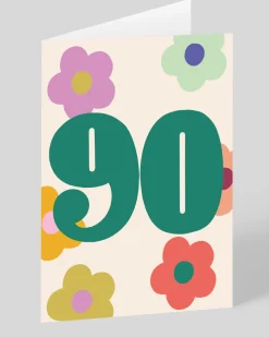 Personalised Colourful Bold Floral Numbers 90th Birthday Card | Ohh Deer
