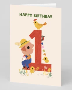 Personalised Gorgeous Farmer Pig 1st Birthday Card | Ohh Deer