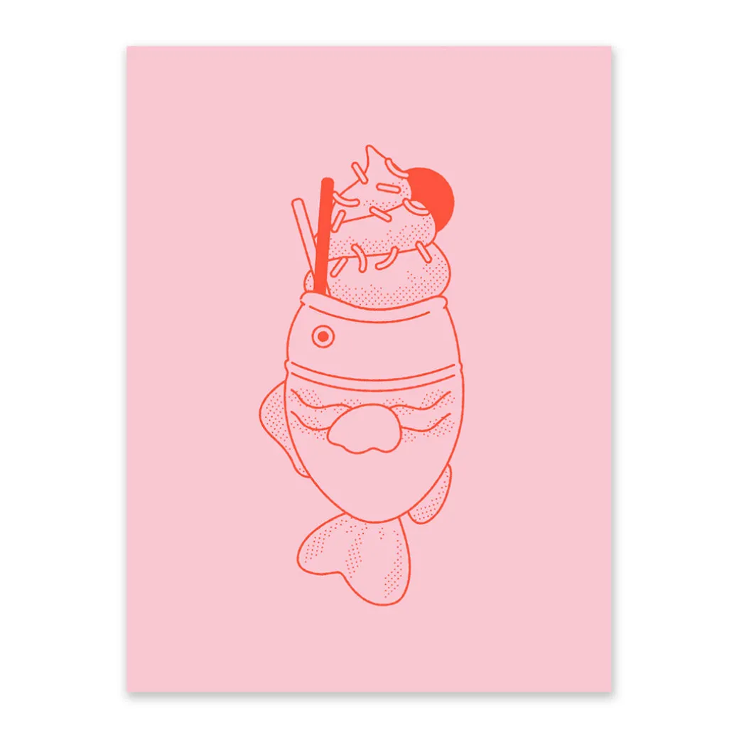 Pink and Red Fish Ice Cream Riso Print (8x6)
