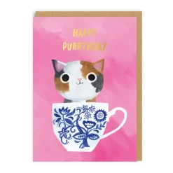 Pink Teacup Cat Birthday Card | Ohh Deer