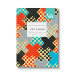 Playful Geometrics Red and Blue Crosses A6 Premium Perfect Bound Noteb