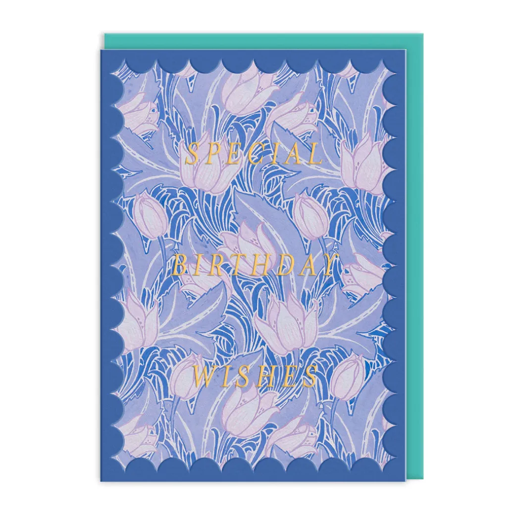 Scalloped Blue Arts & Crafts Birthday Card