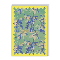 Scalloped Green and Blue Birds Birthday Card