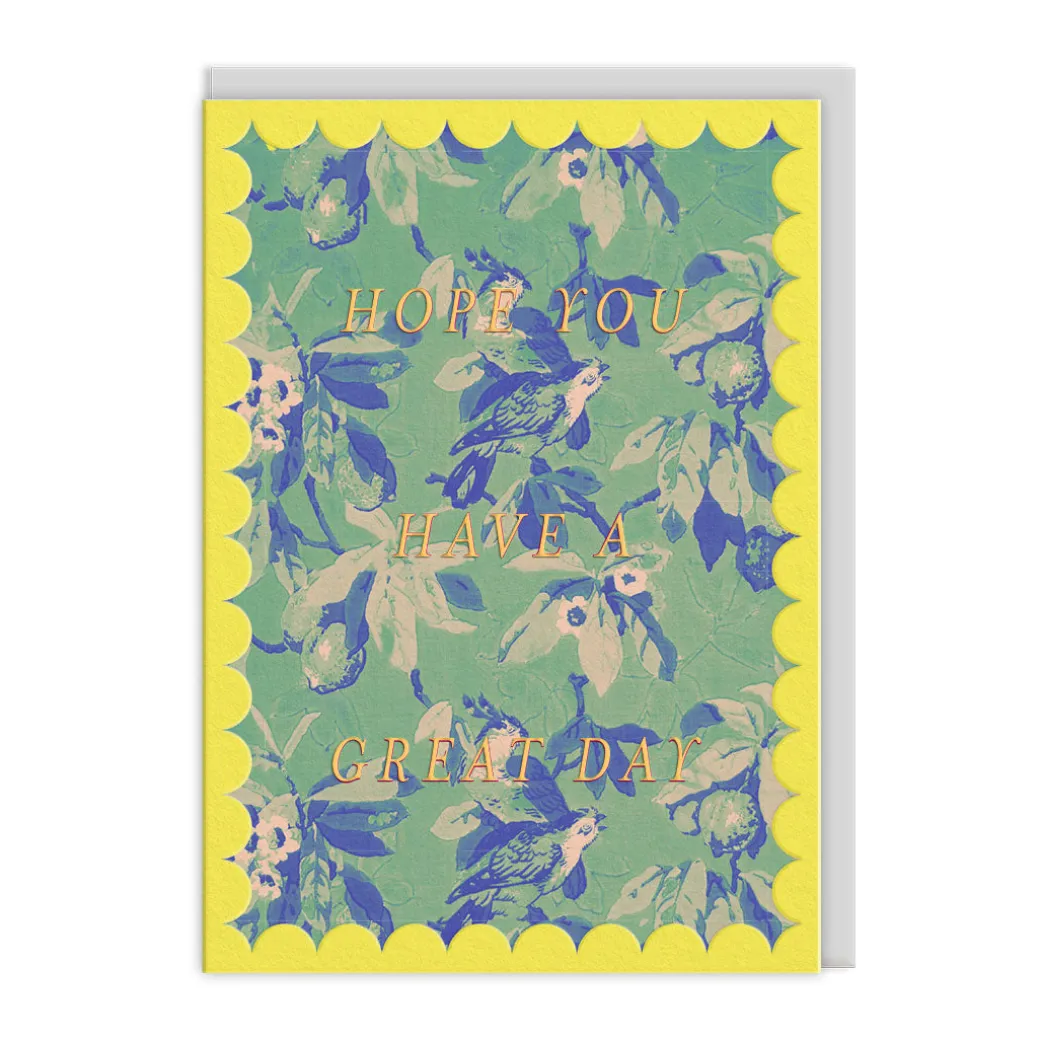 Scalloped Green and Blue Birds Birthday Card