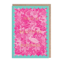 Scalloped Pink Peacock Birthday Card