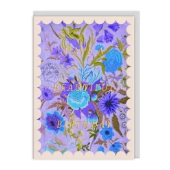 Scalloped Purple and Blue Floral Birthday Card