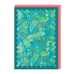 Scalloped Turquoise Birds of Paradise Birthday Card