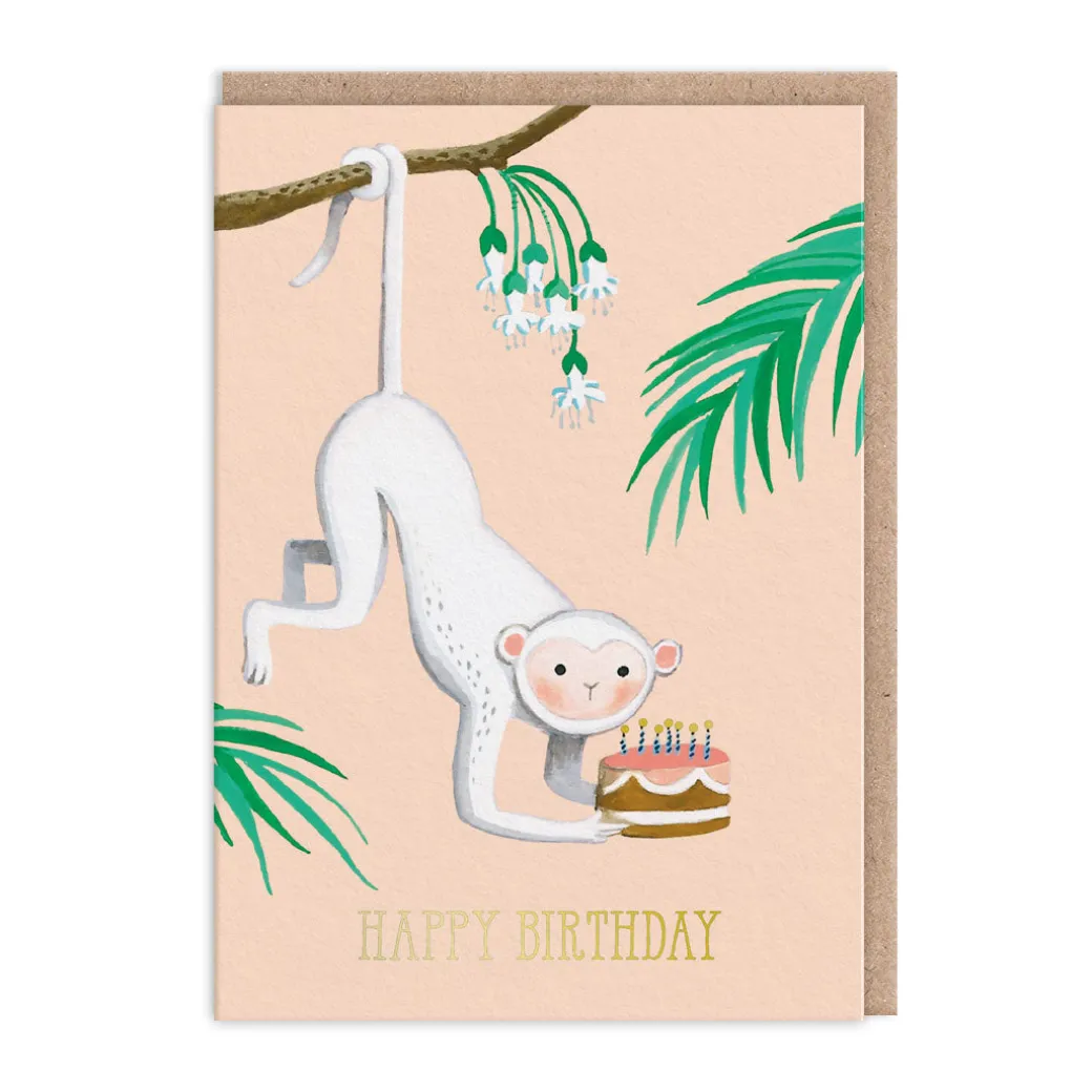White Monkey Birthday Card